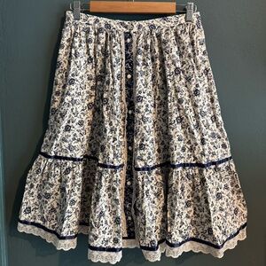 Vintage Floral Cotton Prairie Skirt Small